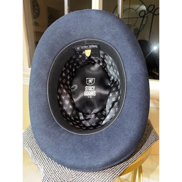 Stacy Adams Classic Men’s Wool Felt Fedora – Navy Blue (XL) - Picture 6 of 10